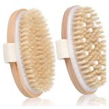 A 2 Pack Dry Brushing Body Brush, Natural Bristle Exfoliating Brush with Massage Nodes, for Lymphatic Drainage and Improving Skin Health and Reduces Acne