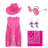 HyperFun Cowgirl Outfits for Women Western Costume Accessories Cowboy Hat Tassels Fringe Vest Earring Hippie Glasses Bandana For Halloween