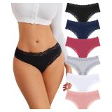 FINETOO Cotton Underwear for Women Sexy Panties Lace Hipster Low Rise Breathable Womens Cheeky 6 Pack S-XL