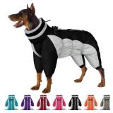 SUNFURA Full Body Dog Coat - Warm Fleece Jacket for Large Dogs, Turtleneck Winter Coats with Harness, Reflective Dog Snowsuit Windproof Puffer Jackets with Legs for French Bulldog, Black L