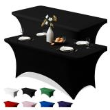 Trlyc 2 Pack 6FT Spandex Table Cloth - 72 x 30 Inch Rectangular Stretch Tablecloth, Wrinkle Resistant Scretch Table Cover for Wedding, Party, Banquet, Picnic, Outdoor Decoration (2Pcs,Black)