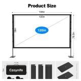 Czoynife Projector Screen with Stand - 120inch Outdoor Projector Screen Portable, 16:9 Indoor Movie Screen, 4K HD, 3D Compatible Includes Carry Bag
