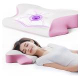 SKYEMAC Cervical Neck Pillow, Neck and Shoulder Support Pain Relief Pillow, Memory Foam Contoured Height Adjustable Pillow, Ergonomic Orthopedic Pillow for Bed Side Back Stomach Sleeper,Pink