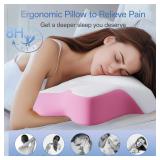 SKYEMAC Cervical Neck Pillow, Neck and Shoulder Support Pain Relief Pillow, Memory Foam Contoured Height Adjustable Pillow, Ergonomic Orthopedic Pillow for Bed Side Back Stomach Sleeper,Pink