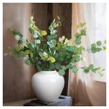 GeLive Short Round White Ceramic Vase Table Centerpiece Moon Jar Jingdezhen Handmade Pottery Vase Glossy Finish Planter Pot Waterproof for Fresh Dried Flower Home Decor Kitchen Utensil Holder