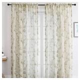 SMILE WEAVER Nature Yellow Sheer Curtains 84 inch Length for Living Room,Light Filtering Curtain 2 Panels,Voile Linen Textured Semi Sheer Floral Curtains for Bedroom/Kitchen Window Drapes