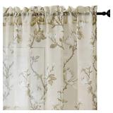 SMILE WEAVER Nature Yellow Sheer Curtains 84 inch Length for Living Room,Light Filtering Curtain 2 Panels,Voile Linen Textured Semi Sheer Floral Curtains for Bedroom/Kitchen Window Drapes