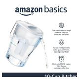 Amazon Basics 10-Cup Pitcher with Filter Compatible with Brita Water Filter Pitcher for Clean, Crisp Water, WQA and NSF Certified, Made in Europe
