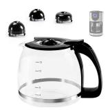 12-Cup Glass Carafe Replacement Pot for Mr Coffee, Black & Decker, Hamilton Beach, KitchenAid, Universal Coffee Maker Carafe Pot 12 Cup- 1.8L Coffee Pot with Handle & 3 Snap-On Caps in Different Sizes