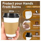 Clawsoff 100 Pack 12 oz Disposable Coffee Cups with Lids and Insulated Sleeves, Leak-free Paper and Sturdy Thick Paper Hot to Go Coffee Cups with Lids for Cold/Hot Beverage (White)