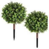 Pertivery 2 Pack Artificial Boxwood Topiary Ball Plants,23.6Inch UV Resistant Artificial Boxwood Ball Bush,with Ground Spikes,Indoor Outdoor Potted Plants for Porch, Garden, Front Door Decor
