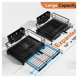Laveshop Dish Drying Rack - Expandable Rack, Large Capacity Dish Drainer for Kitchen Counter, Rust-Proof with Utensil Holder, Black