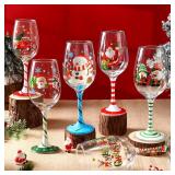 Boao Set of 12 Christmas Wine Glasses 14.9oz Festive Santa Snowman Christmas Tree Drinking Goblets Cups Painted Xmas Gift Winter Wine Glassware for Party Wedding Holiday(Red,Green,White,Cute) MISSING 