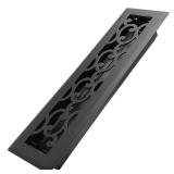Howeall 2x12 Inches Heavy Duty Walkable Floor Register - Easy Adjust Air Supply Lever Decorative Floor Vent Covers - Savannah Design Vent Covers for Home - Antique Brass - Matte Black