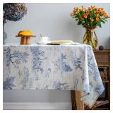GLORY SEASON Rustic Tablecloth Classic French Village Printed Linen Fabric Table Cover Farmhouse Decoration 55x120 Inches Rectangle/Oblong Blue for Kitchen Dining