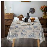 GLORY SEASON Rustic Tablecloth Classic French Village Printed Linen Fabric Table Cover Farmhouse Decoration 55x120 Inches Rectangle/Oblong Blue for Kitchen Dining