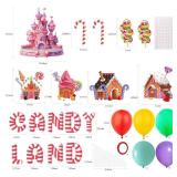 Halloween Trunk or Treat Candy Land Decorations Kit with Whole Piece Sweet Candy Land Lollipop Balloons Tassel for Suv Car Archway Garage Door Haunted House Party Decoration