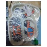 Kids Plates Set, Included Plate Fork and Spoon 9-Piece Set - Toddler Plates Dinnerware Dinner Dish Set Baby Feeding Divided Plate - Child Portion Control Trays (Excavator+Bulldozer+Hook Truck)