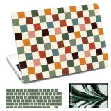 QJUZO Compatible with MacBook Air 13 inch Case 2025 2024 2023 2022 M4 M3 M2 A3240 A3113 A2681, Laptop Hard Shell Cover with Screen Protector + Keyboard Cover for MacBook Air 13.6\" - Brown Green Plaid