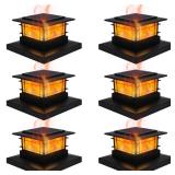 Dynaming 6 Pack Solar Post Cap Lights Outdoor with Flickering Flame Light, Fence Post Solar Lights Fit for 4x4 5x5 6x6 Vinyl/Wooden Posts, High Brightness SMD LED Lighting Decor for Garden Deck Patio