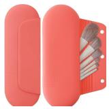 AGIKET Silicone Makeup Brush Holder Travel Cosmetic Bagï¼Soft Portable Cosmetic Face Brushes Holder with Upgrade Anti-Fall Out Magnetic Closure, Large Travel Makeup Brush Case - Guava