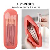 AGIKET Silicone Makeup Brush Holder Travel Cosmetic Bagï¼Soft Portable Cosmetic Face Brushes Holder with Upgrade Anti-Fall Out Magnetic Closure, Large Travel Makeup Brush Case - Guava