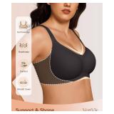 Vertvie Bras for Women No Underwire Wireless Support Bra Underarm-Smoothing Seamless Push Up Full Coverage T-Shirt Sports Bra(Black,X-Large)