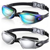 Aegend Swim Goggles, 2 Pack UV Protection, Adjustable, Anti Fog Swimming Goggles No Leaking Adult Men Women Youth, Aqua & Bright Sliver