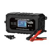 YONHAN 15-Amp Battery Charger LiFePO4 Trickle Car Battery Charger 12V 24V Fully-Automatic Smart Battery Chargers, Lead Acid Portable 9-Stage Smart Battery Maintainer with Temp Compensation(Black)