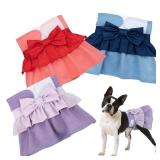 Pet Soft Female Dog Diapers - 3 Pack Washable Dress-Style Dog Diapers Female for Girl Dogs in Heat - Reusable Doggy Period Panties Puppy Diaper (Classic, XS)