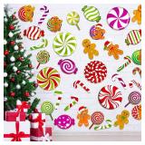 Chrisfall 60 Pieces Christmas Peppermint Candyland Party Wall Decor Colorful Peppermint Floor Cutout Cutouts Colorful Round Lollipop Decal Cutout for Xmas Candy Party Bulletin Board Decor