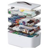 CTIME 4-Tier XL Medicine Organizer - Portable Medicine Cabinet with Leather Handle, Empty First Aid Kit for Home, School, Dormitory, Travel, RV, Dorm | Ideal Elderly Gift, Christmas Stocking Gift