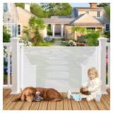 Weatherproof Outdoor Retractable Baby Gates for Decks, 55\" Wide Waterproof Retractable Dog Gate with No Rust Screws and Rods, Scratch-Resistant Mesh Outdoor Baby Gate/Fence/Barrier/Screen, White