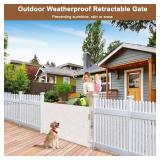 Weatherproof Outdoor Retractable Baby Gates for Decks, 55\" Wide Waterproof Retractable Dog Gate with No Rust Screws and Rods, Scratch-Resistant Mesh Outdoor Baby Gate/Fence/Barrier/Screen, White