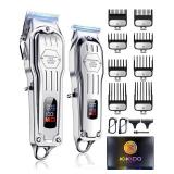 KIKIDO Hair Clippers Professional Cordless for Men, Barber Clippers for Hair Cutting Kit, Wireless LCD Display Hair Trimmers Set, Rechargeable Haircut Machine for Family (Sliver)