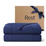RESTÂ® EvercoolÂ® Cooling Comforter, Full/Queen, Blanket for Hot Sleepers, All Season Bedding to Keep Cool for Night Sweats, Breathable Lightweight Blanket, 90\"x90\" Inches, Midnight Blue