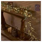 Hairui Lighted Artificial Olive Garland 6FT 96 LED Fairy Lights Battery Operated, Faux Vine Lights with Timer for Spring Christmas Holiday Fireplace Decoration
