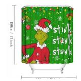 ONIBOGO 4 Pcs Christmas Bathroom Set, Christmas Shower Curtain with Non-Slip Rugs, Toilet Lid Cover and Non-Slip U Shape Bath Mat, Xmas Winter Holiday Bathroom Decor with Hooks 71 x 71 Inches (Green)