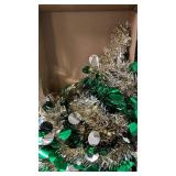 5FT Pop Up Christmas Tree with Timer 60 Warm White & Multi Color Fairy Light 3D Star 15 Ball Ornament, Green Gold Tinsel Christmas Tree Slim Pencil Xmas Tree Home Office Holiday Decor Indoor Outdoor