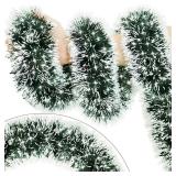33FT Green Tinsel Christmas Garland Metallic Twist Shiny Garland for Christmas Tree Decorations, Xmas Holiday Hanging Garland for Home Indoor Outdoor Party Supplies Decor (Green, White)