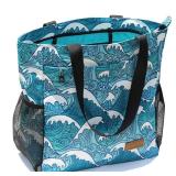 ESVAN Original Floral Tote Bag Large Shoulder Bag with Multi Pockets for Gym Travel Beach Daily Bags (A wave)