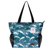 ESVAN Original Floral Tote Bag Large Shoulder Bag with Multi Pockets for Gym Travel Beach Daily Bags (A wave)