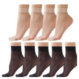 ZIHUA 9 Pairs Ankle Sheer Socks for Women 20 Denier Nylon Ladies Socks (One Size, Black+Nude)