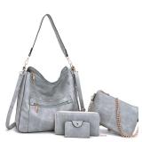 Large Crossbody Purses Set For Women Shoulder Bag Tote Handbags Ladies Hobo Bags With Wallet 4PCS GreyBlue