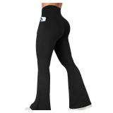 COPYLEAF Flare Leggings with Pockets for Women Seamless Crossover Yoga Pants with Tummy Control Bootcut Work Pants Trendy Black