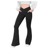 COPYLEAF Flare Leggings with Pockets for Women Seamless Crossover Yoga Pants with Tummy Control Bootcut Work Pants Trendy Black