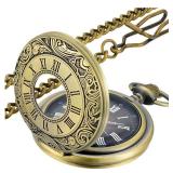 LYMFHCH Vintage Pocket Watch Roman Numerals Scale Quartz Pocket Watches with Chain Christmas Graduation Birthday Gifts Fathers Day