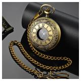 LYMFHCH Vintage Pocket Watch Roman Numerals Scale Quartz Pocket Watches with Chain Christmas Graduation Birthday Gifts Fathers Day