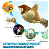 KreizyGo Cat Toys, Flapping Wings Sparrow, No Flying, Chirping Bird Interactive Catnip Toy for Kitten or Small Dogs, Touch Activated, Rechargeable