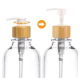 Bamboo Bathroom Accessories Set 4 Pcs - Clear Toothbrush Holder Plastic Soap Dispenser and 2 Qtip Holder Cotton Swab/Pad/Ball Container Jar